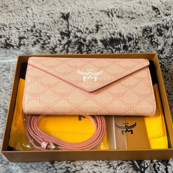 MCM Pink Wallet with Gold Accents & Strap Full Inclusion - Picture 15 of 16